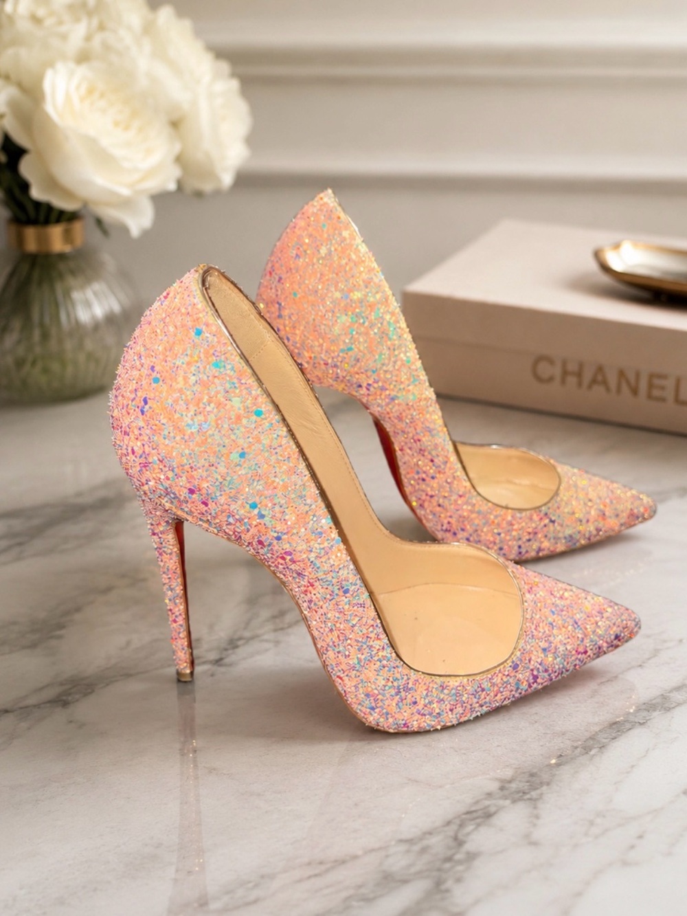 Christian Louboutin Multicolored Glitter Pointed-Toe Stilettos